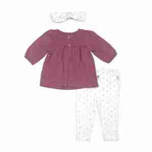 Rabbit Bear 100% Organic Cotton 3 Piece Tunic and Head Band Set